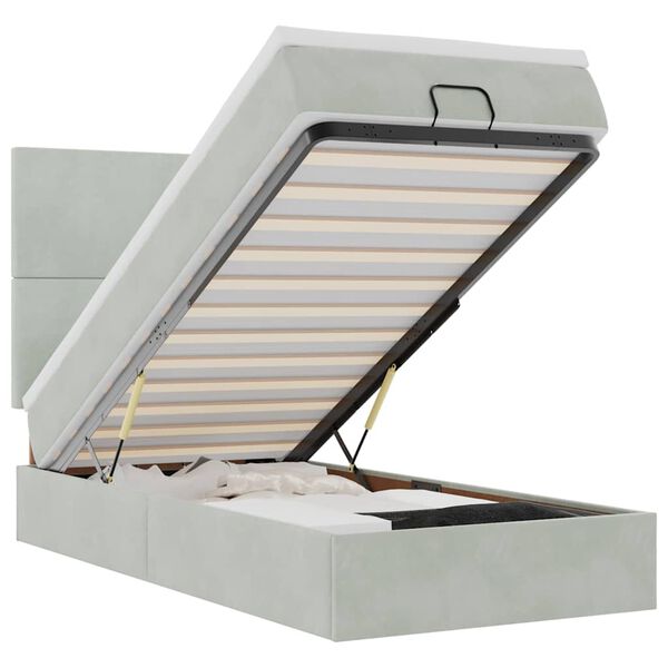 vidaXL Ottomani voodiraam madratsitega, helehall, 80x200 cm, samet