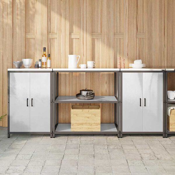 vidaXL Köögivarustus riiuliga ladustamisega 3 pcs Hõbedane Teras