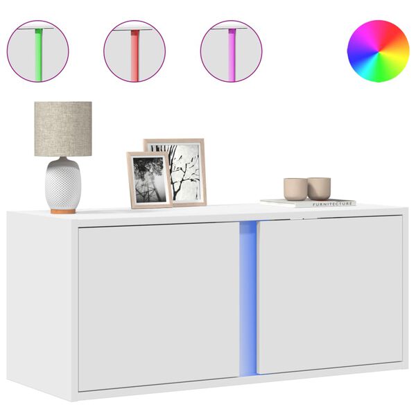 vidaXL teleri seinakapp LED-tuledega, valge, 80x31x35 cm