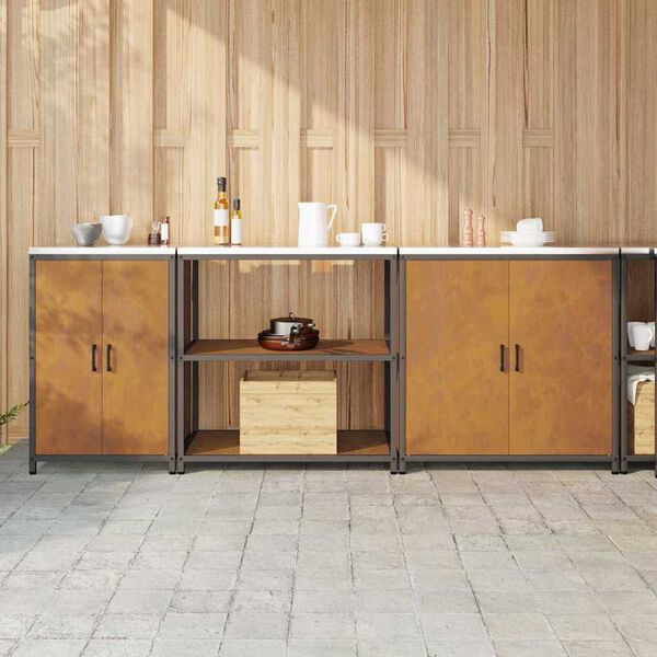 vidaXL K&ouml;&ouml;givarustus riiuliga ladustamisega 3 pcs Rooste terase t&uuml;&uuml;p