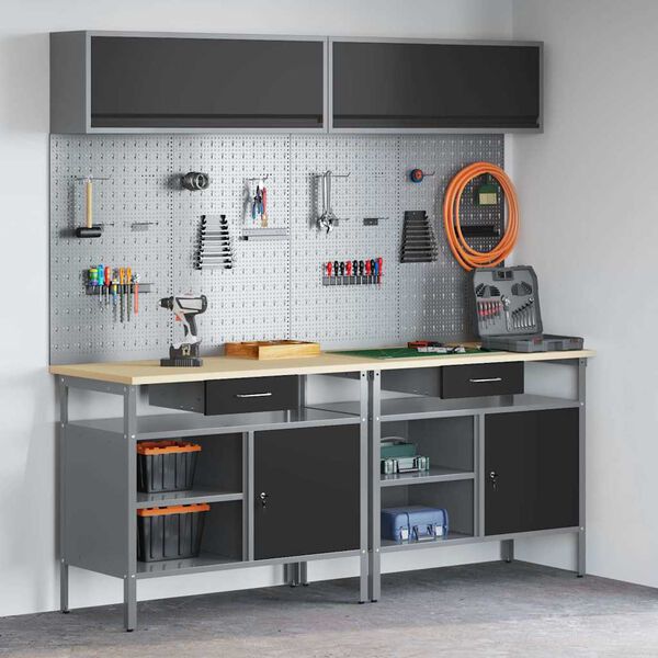 vidaXL Töölauakomplekt sahtliga 8 pcs Must 200 x 55 x 200 cm Teras