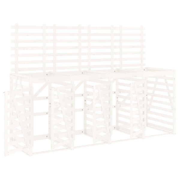 vidaXL nelja ratastega prügikasti kuur, valge, männipuit