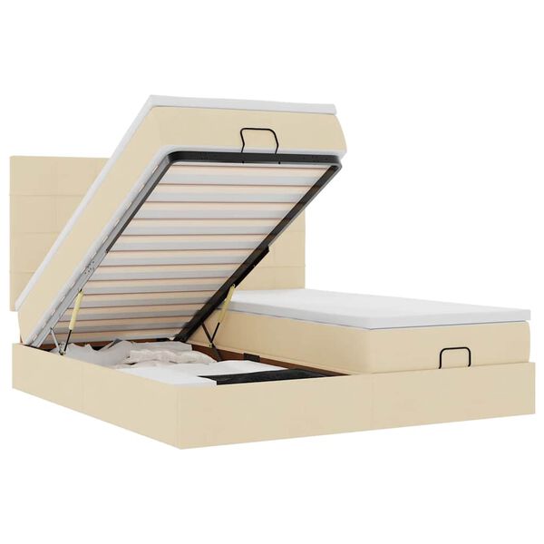 vidaXL Ottomani voodiraam madratsitega, kreemjas, 180x200cm, kangas