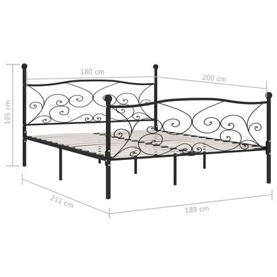 vidaXL liistudest põhjaga voodiraam, must, metall, 180 x 200 cm