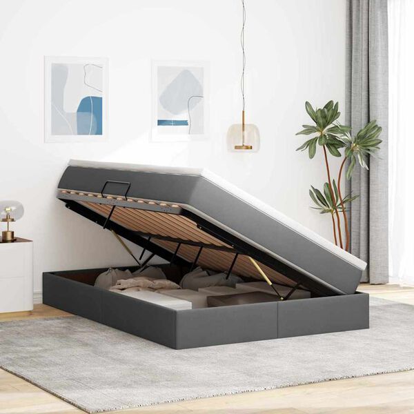 vidaXL Voodi hoiukohaga ja madratsiga Tumehall 140 x 200 cm Pol&uuml;ester