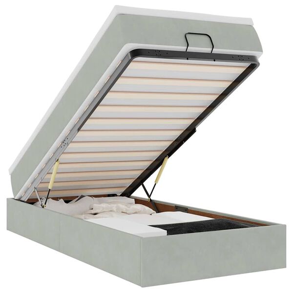 vidaXL Ottomani voodiraam madratsiga, helehall, 90x190cm, samet