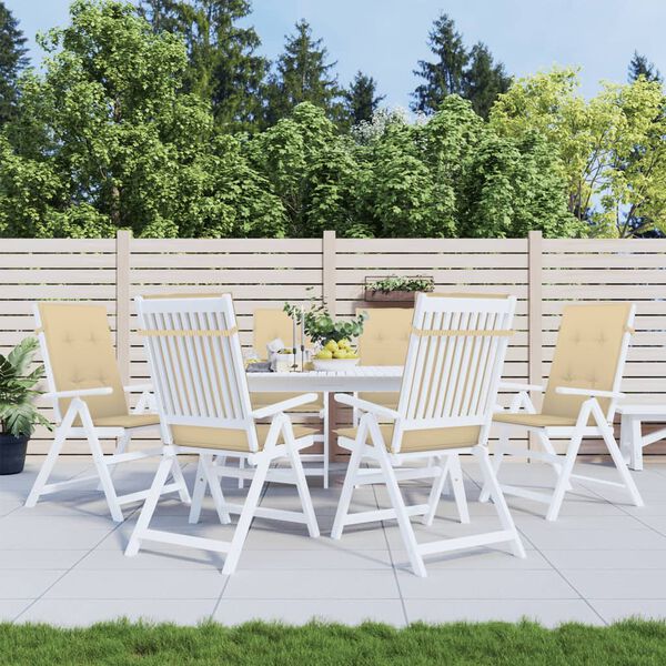 vidaXL kõrge seljatoega toolipadjad 6 tk, beež, 120x50x4 cm, kangas