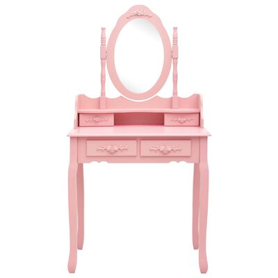 vidaXL tualettlaud taburetiga, roosa, 75 x 69 x 140 cm, Paulownia puit