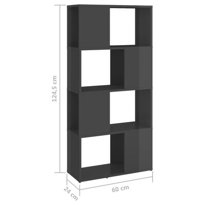 vidaXL raamaturiiul/ruumijagaja, kõrgläikega hall, 60x24x124.5 cm