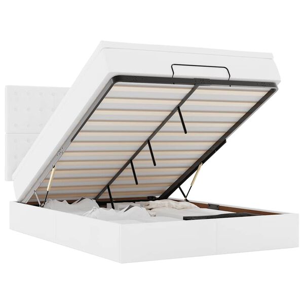 vidaXL Ottomani voodiraam madratsiga, valge, 140x200cm, kunstnahk
