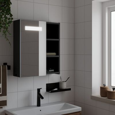 vidaXL LED-valgustusega vannitoa peegelkapp, must, 45 x 13 x 52 cm