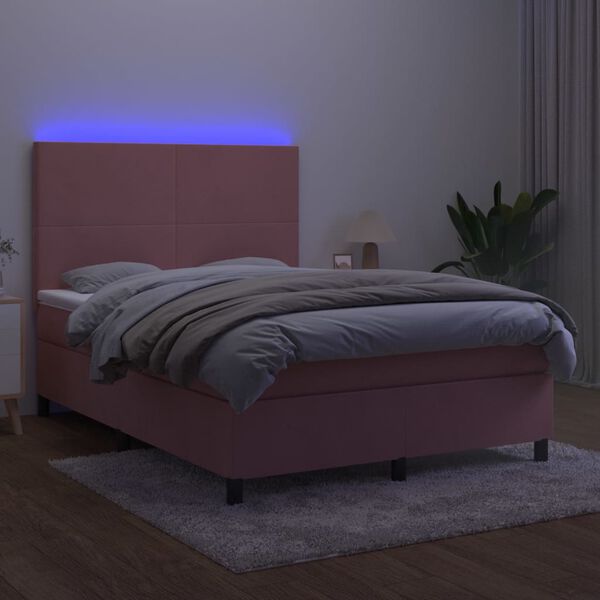 vidaXL kontinentaalvoodi madrats, LED, roosa, 140x190 cm, samet