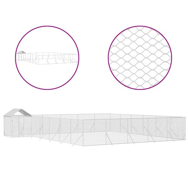 vidaXL katusega koeraaedik, h&otilde;bedane, 12x12x2,5 m, tsingitud teras