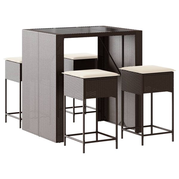 vidaXL 5-osaline aiabaari komplekt patjadega, pruun, pol&uuml;rotang