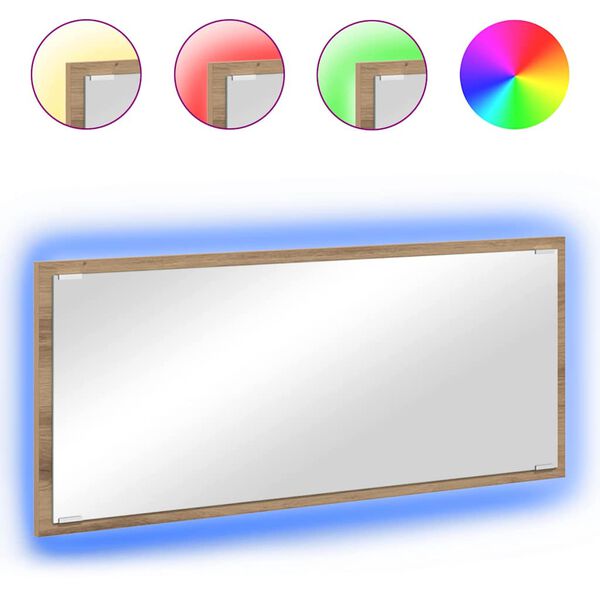 vidaXL Peegel LED -ribatuledega K&auml;sit&ouml;&ouml;puu 90 x 8,5 x 37 cm Tehispuit