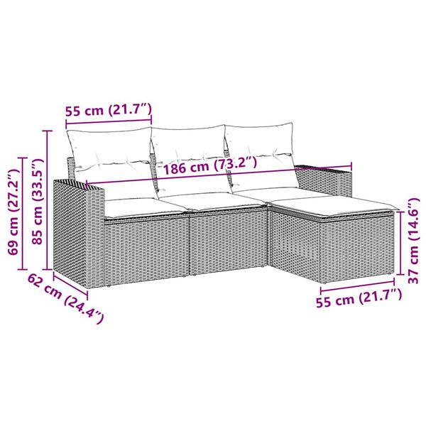 vidaXL 4-osaline aiadiivani komplekt patjadega, must, pol&uuml;rotang