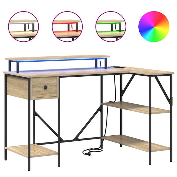 vidaXL Laud LED -ribatuledega Sonoma tamm 120 x 79 x 86,5 cm Tehispuit