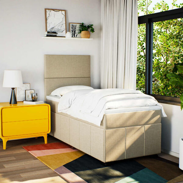 vidaXL kontinentaalvoodi madratsiga, kreemjas, 90x200 cm, kangas