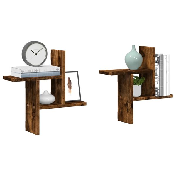 vidaXL seinariiulid 2 tk, suitsutatud tamm, 38x12x38 cm, tehispuit