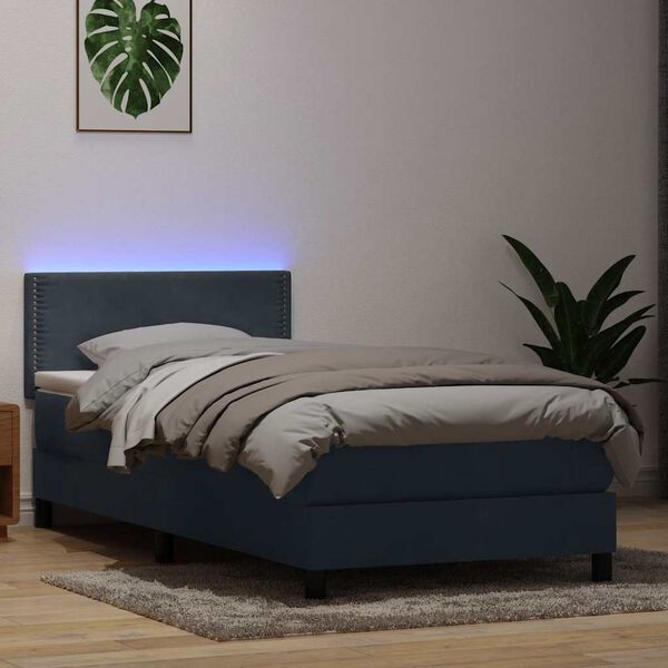 vidaXL kontinentaalvoodi madrats ja LED, tumehall, 90x210 cm, samet