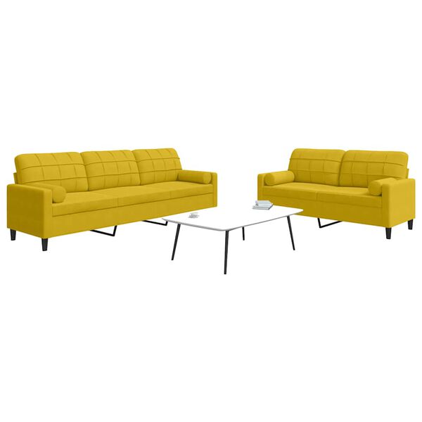 vidaXL 2-osaline diivanikomplekt patjadega, kollane, samet