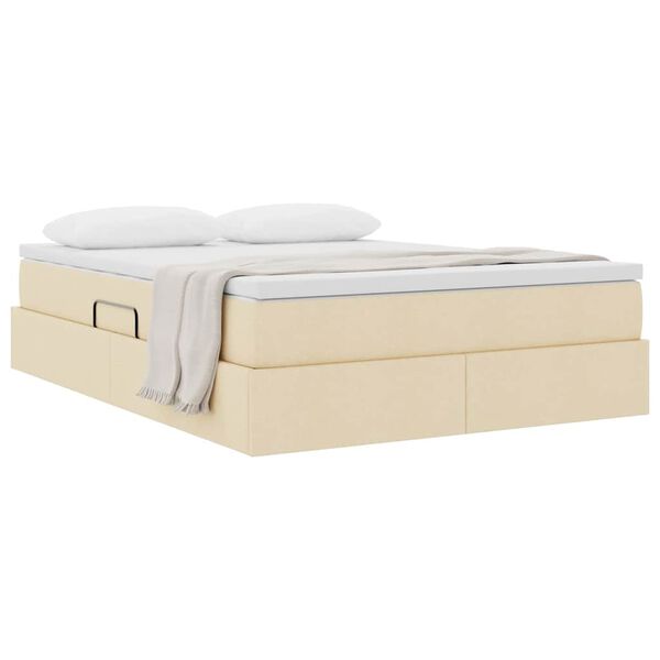 vidaXL Voodi hoiukohaga ja madratsiga cream 140 x 200 cm Pol&uuml;ester