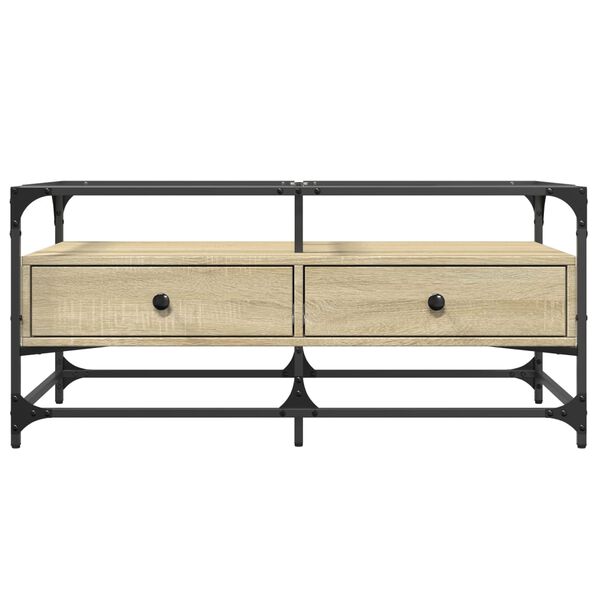 vidaXL kohvilaud klaasplaadiga, Sonoma tamm, 98,5x50x45 cm, teras