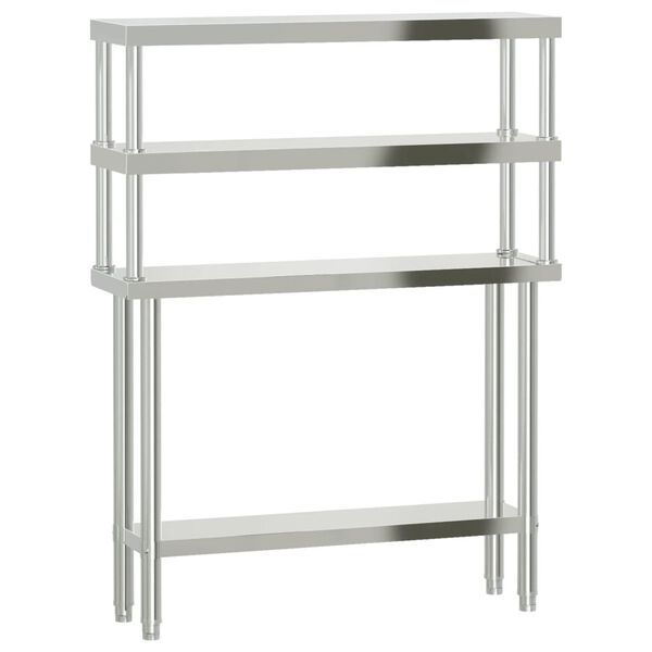 vidaXL k&ouml;&ouml;gi t&ouml;&ouml;laud riiuliga, 110 x 30 x 150 cm, roostevaba teras