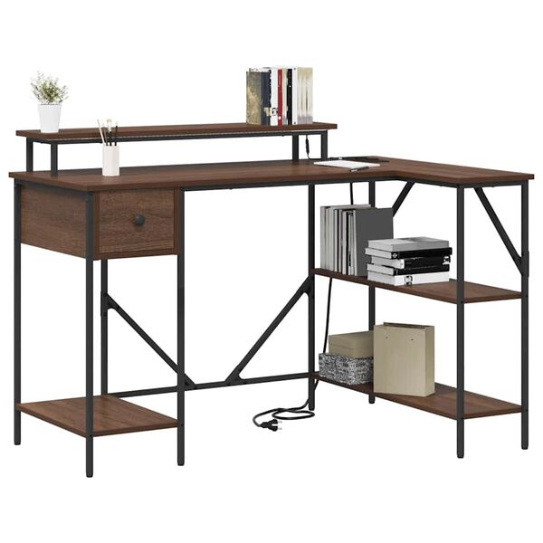 vidaXL Laud LED -ribatuledega Pruun tamme 120 x 79 x 86,5 cm Tehispuit