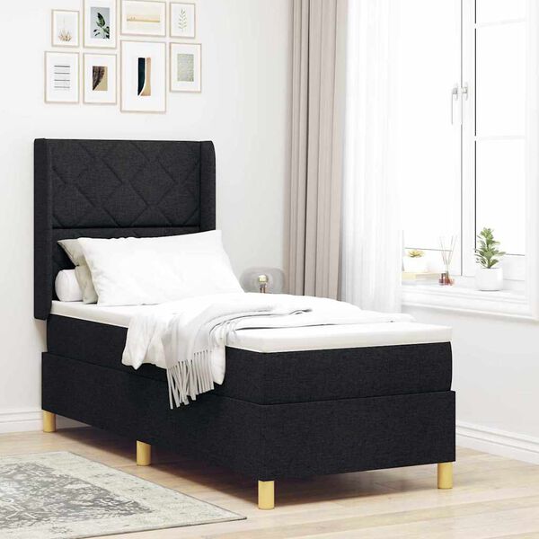 vidaXL Box Spring voodi madratsiga peaga Must 80 x 200 cm kangas