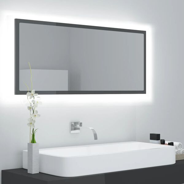 vidaXL LED vannitoa peeglikapp, hall, 100x8,5x37 cm, akrüül