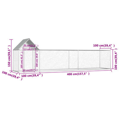 vidaXL kanakuut, 5x1x1,5 m, tsingitud teras