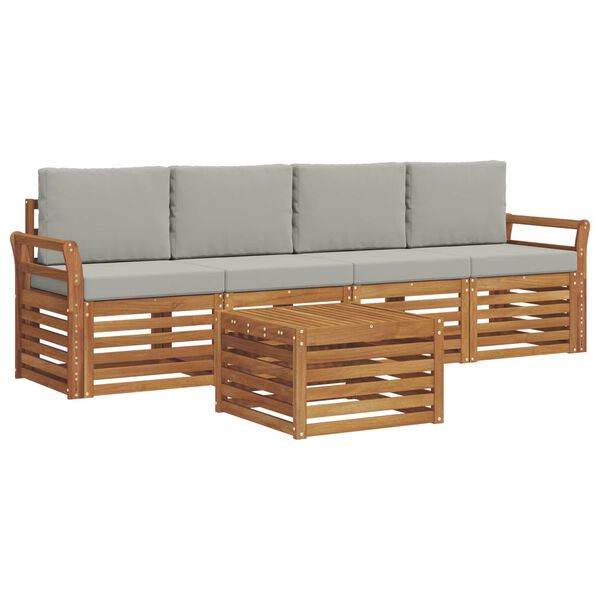 vidaXL Diivanikomplektid 5 pcs Looduslik ja Hele Hall Tugev akatsiapuu