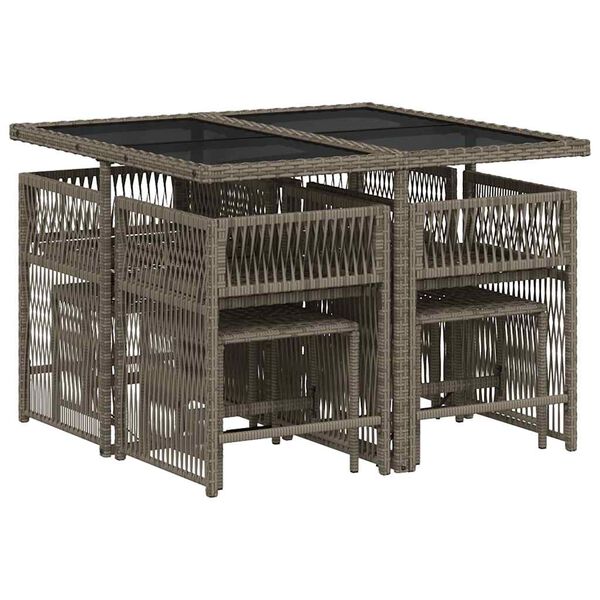 vidaXL 9-osaline aiam&ouml;&ouml;bli komplekt patjadega, hall, pol&uuml;rotang