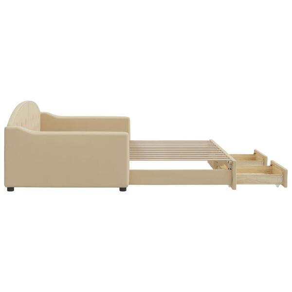 vidaXL diivanvoodi väljatõmmatava osaga, kreemjas, 100x200 cm, kangas