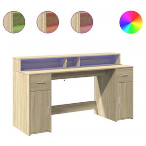 vidaXL kirjutuslaud LED-tuledega, Sonoma tamm, 160x55x91 cm, tehispuit