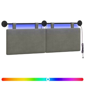 vidaXL Rippuv voodipeats LED-valgustusega Helehall Korter kangas