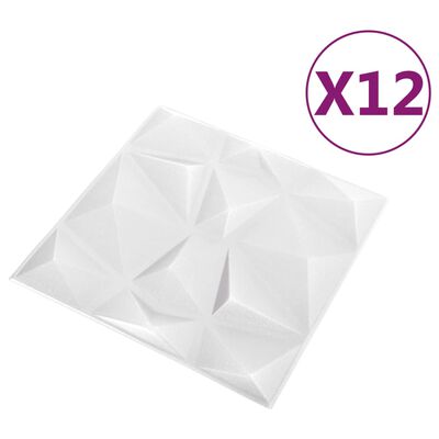 vidaXL 3D seinapaneelid, 12 tk, 50x50 cm, teemantvalge, 3 m²