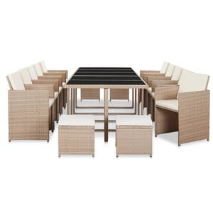 vidaXL 15-osaline aiam&ouml;&ouml;blikomplekt patjadega, pol&uuml;rotang, beež