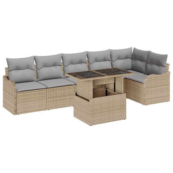 vidaXL Aia Diivanikomplekt padjaga padjaga 7 pcs Beež Pol&uuml; Rattan