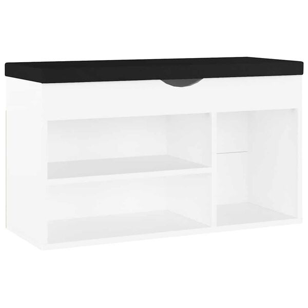 vidaXL jalatsipink padjaga, valge, 80 x 30 x 47 cm, tehispuit