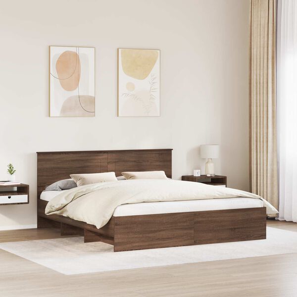 vidaXL Voodi raam peaga Pruun tamme 200 x 200 cm Tehispuit