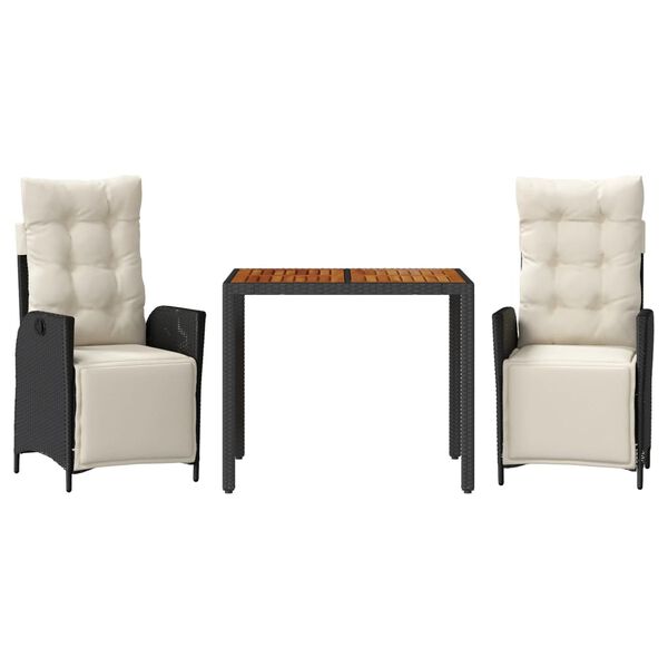 vidaXL 3-osaline aiam&ouml;&ouml;bli komplekt patjadega, must, pol&uuml;rotang