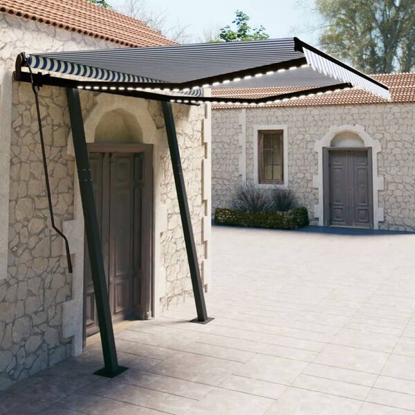 vidaXL automaatne varikatus LEDi, tuuleanduriga 3,5x2,5 m sinine/valge