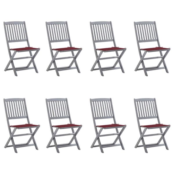 vidaXL kokkupandavad aiatoolid 8 tk patjadega, akaatsiapuit