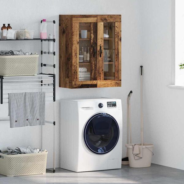 vidaXL Seinakapp Vana puit 69,5 x 34 x 90 cm Kunstlik puit ja klaas