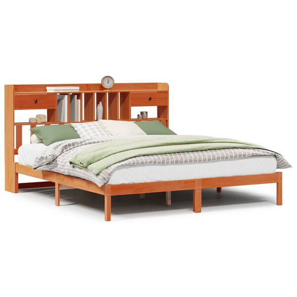 vidaXL riiuliga voodi ilma madratsita, vahapruun, 200x200cm, m&auml;nnipuit