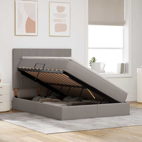 vidaXL Voodi hoiukohaga ja madratsiga peaga Pruunikashall 140 x 200 cm