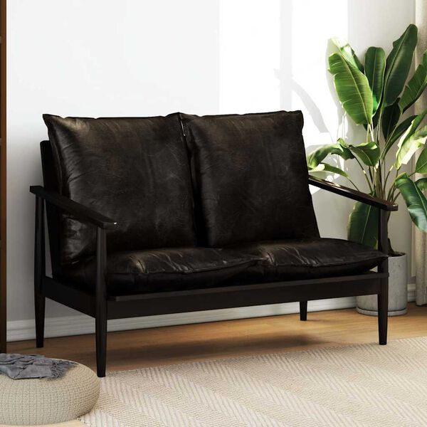 vidaXL kahekohaline diivan, nahast, akaatsiapuit, must
