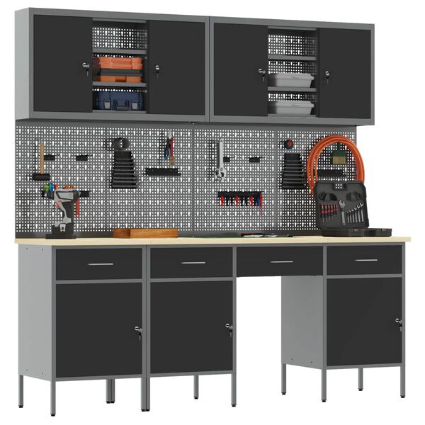 vidaXL T&ouml;&ouml;kapp sahtliga lukuga 10 pcs Must T&ouml;&ouml;deldud puit ja teras